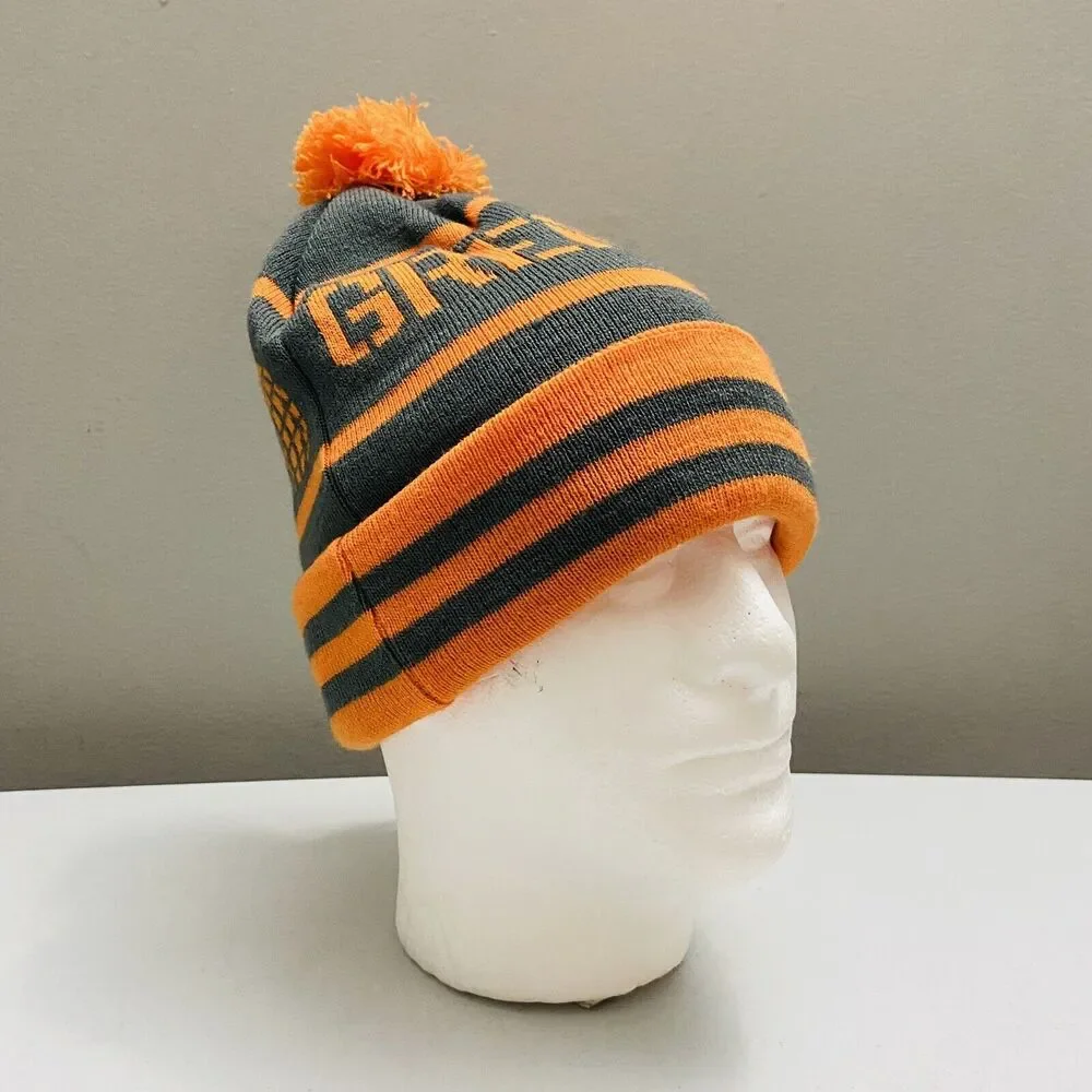 Grenade Letterhead Striped Winter Pom Knit Beanie Cap Hat Orange/Gray One Size - Picture 4 of 8